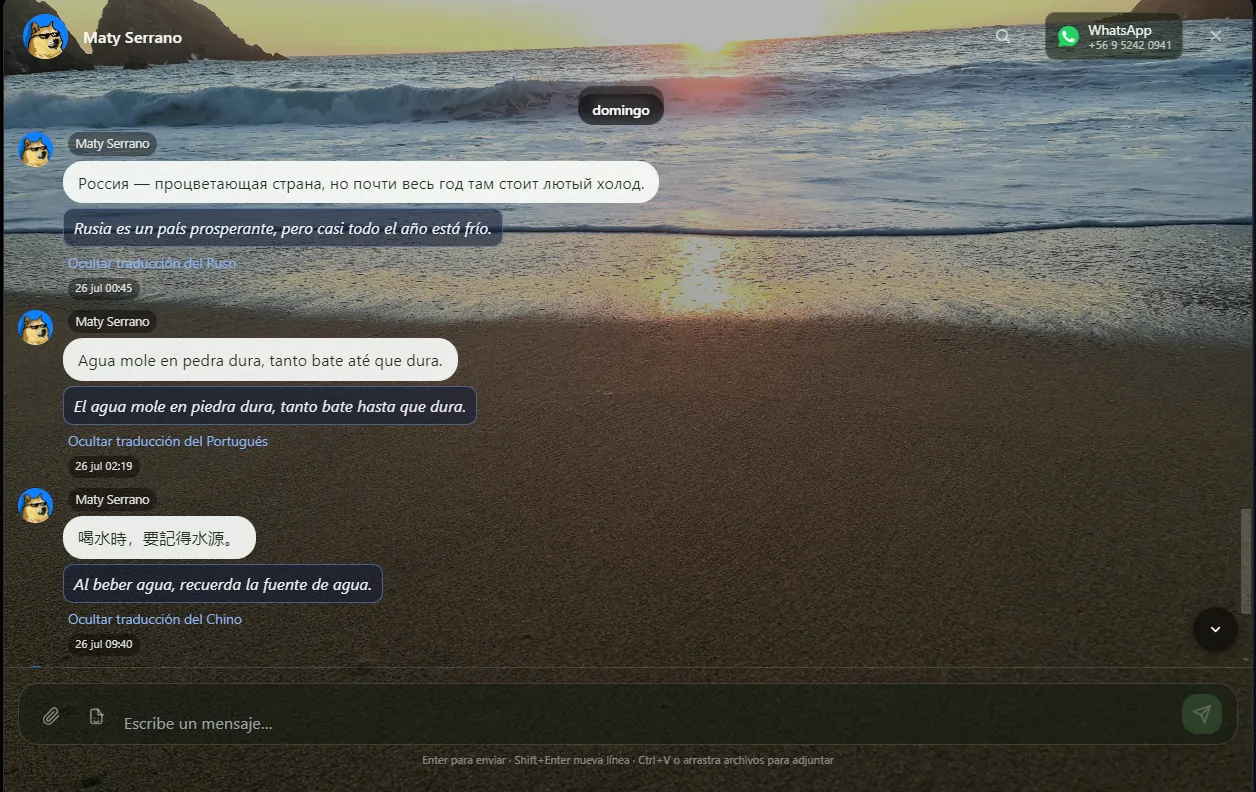 Ventana de conversación con traducción integrada